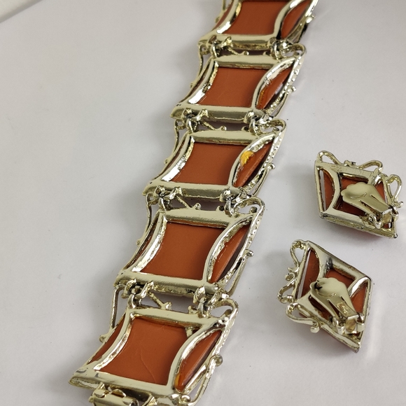 Vintage Lucite Confetti Jewelry Set Bracelet and Earrings Signed PAM - Picture 11 of 14